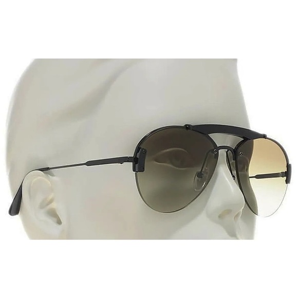 Prada Aviator Sunglasses Black Frames Green Gradient Lens Decorative Brow Bar - Picture 1 of 12